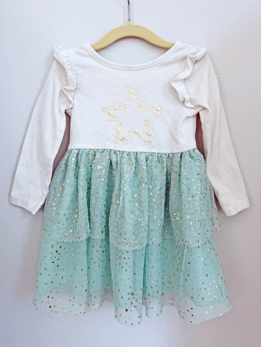 Cat & Jack Star Tulle Dress 2T Mint Green Gold Sparkle